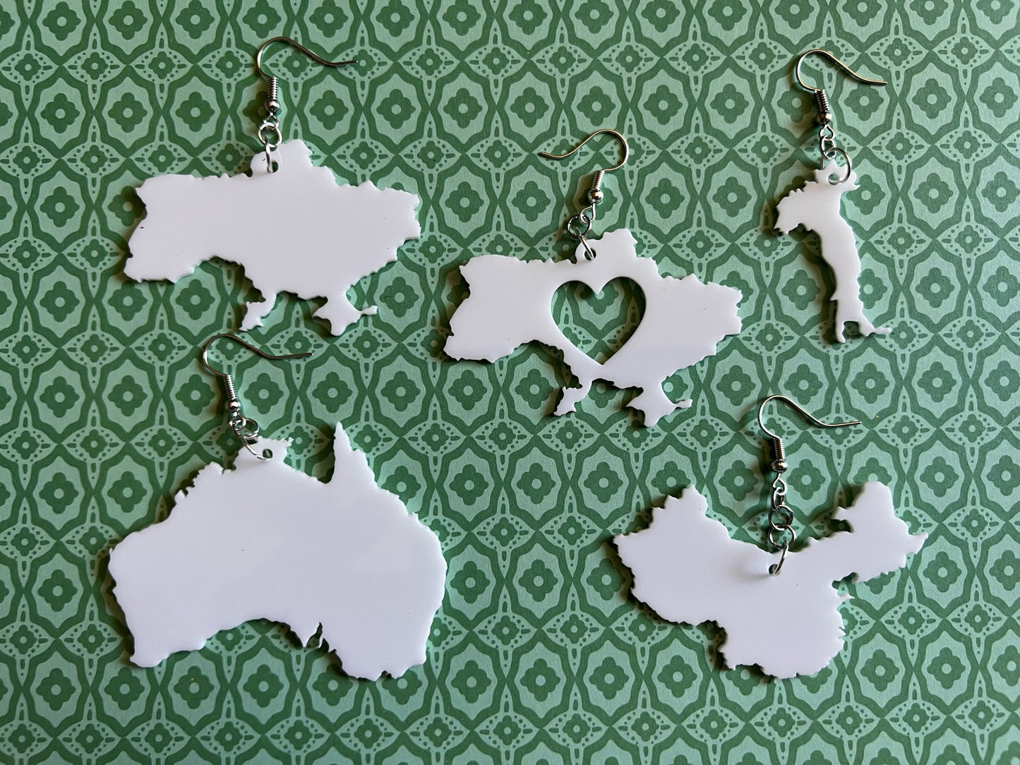 Custom Country Earrings with Heart: Laser Cut Acrylic Countries, Travel, Love Home, Geography Teacher Gift, Best Gifts for Her/Him/Them
