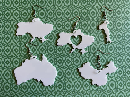 Custom Country Earrings with Heart: Laser Cut Acrylic Countries, Travel, Love Home, Geography Teacher Gift, Best Gifts for Her/Him/Them
