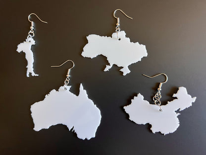 Custom Country Earrings with Heart: Laser Cut Acrylic Countries, Travel, Love Home, Geography Teacher Gift, Best Gifts for Her/Him/Them