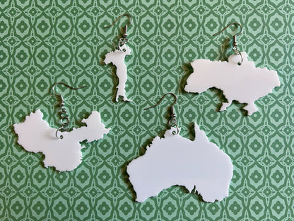 Custom Country Earrings with Heart: Laser Cut Acrylic Countries, Travel, Love Home, Geography Teacher Gift, Best Gifts for Her/Him/Them