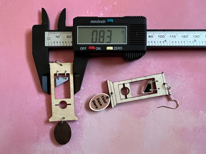 Custom Face Guillotine Earrings: Halloween, Scary, Horror, Execution, Decapitation, Laser Cut Acrylic & Wood, Gifts for Her/Him/Them