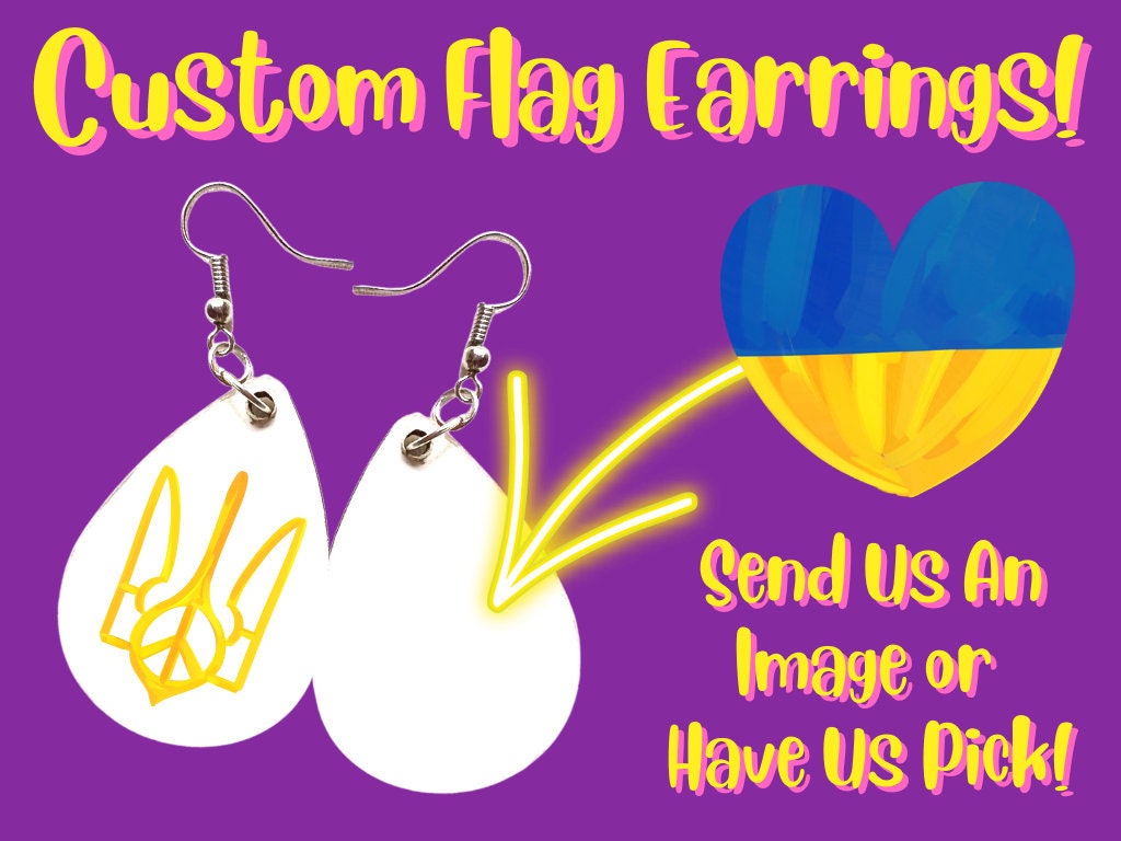 Custom Flag Earrings - Custom Earrings: Countries, Nations, Flags, Country, Any Photo Sublimated, Best Gift For Her/Him/Them