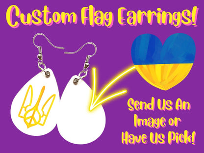 Custom Flag Earrings - Custom Earrings: Countries, Nations, Flags, Country, Any Photo Sublimated, Best Gift For Her/Him/Them