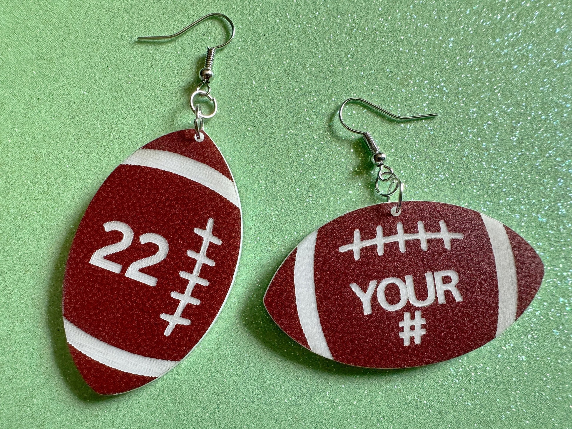 Custom Football Earrings: Laser Cut Acrylic Footballs, American Football, Sports, NFL, Team Position Number, Best Gifts for Her/Him/Them