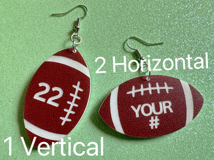 Custom Football Earrings: Laser Cut Acrylic Footballs, American Football, Sports, NFL, Team Position Number, Best Gifts for Her/Him/Them