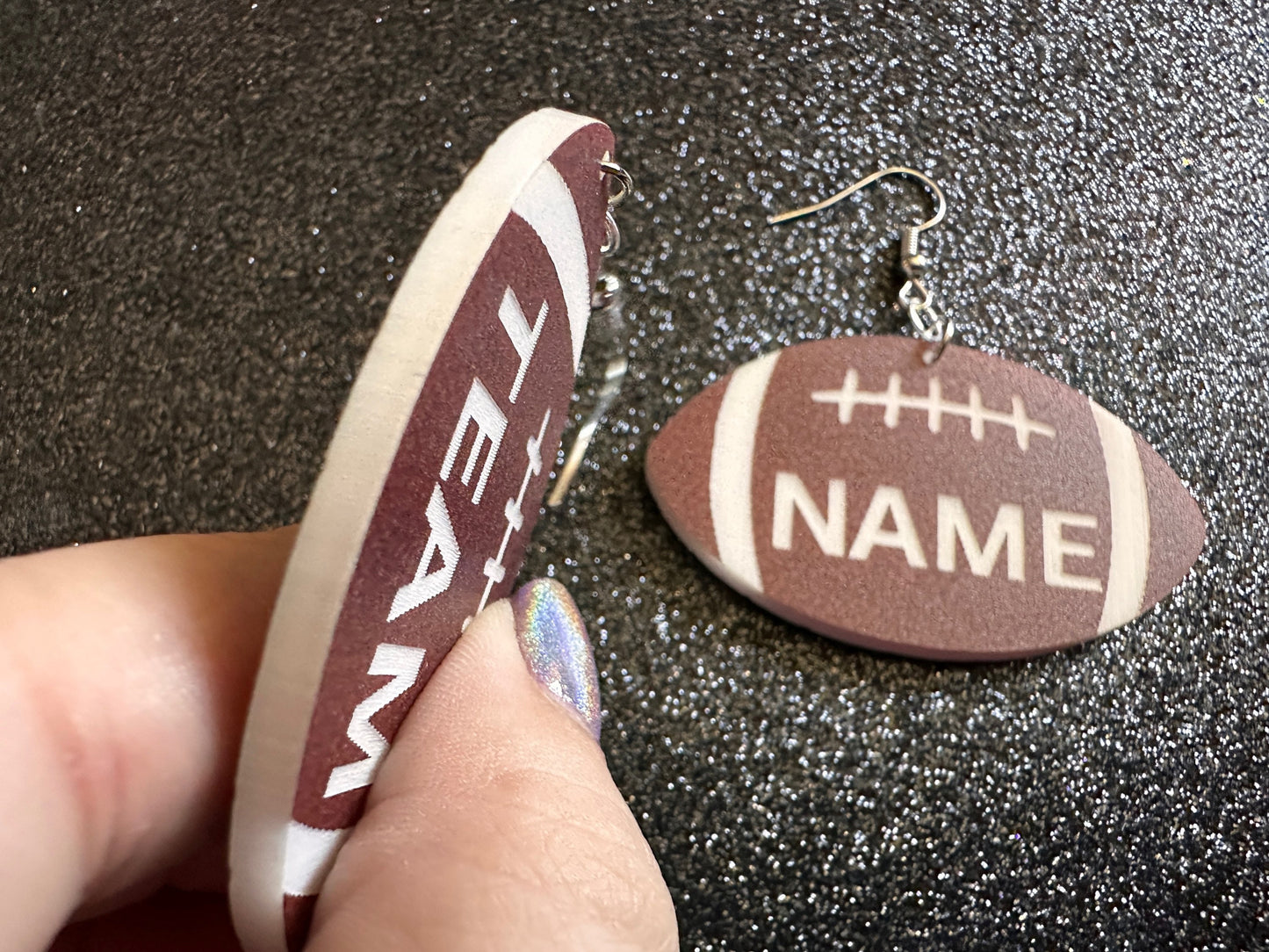 Custom Football Earrings: Laser Cut Acrylic Footballs, American Football, Sports, NFL, Team Position Number, Best Gifts for Her/Him/Them