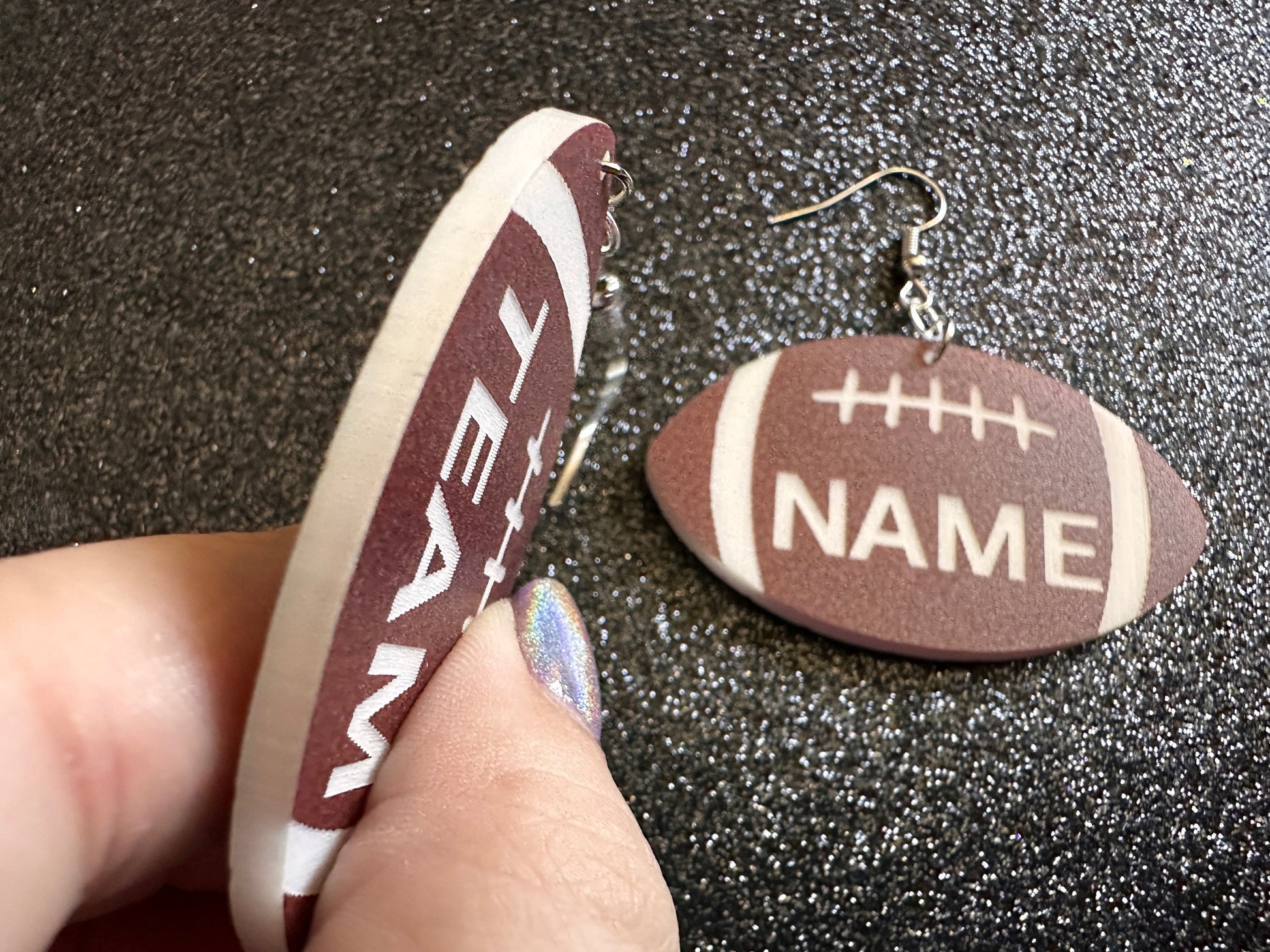 Custom Football Earrings: Laser Cut Acrylic Footballs, American Football, Sports, NFL, Team Position Number, Best Gifts for Her/Him/Them
