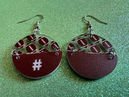 Custom Football Earrings: Laser Cut Acrylic Footballs, American Football, Sports, NFL, Team Position Number, Best Gifts for Her/Him/Them