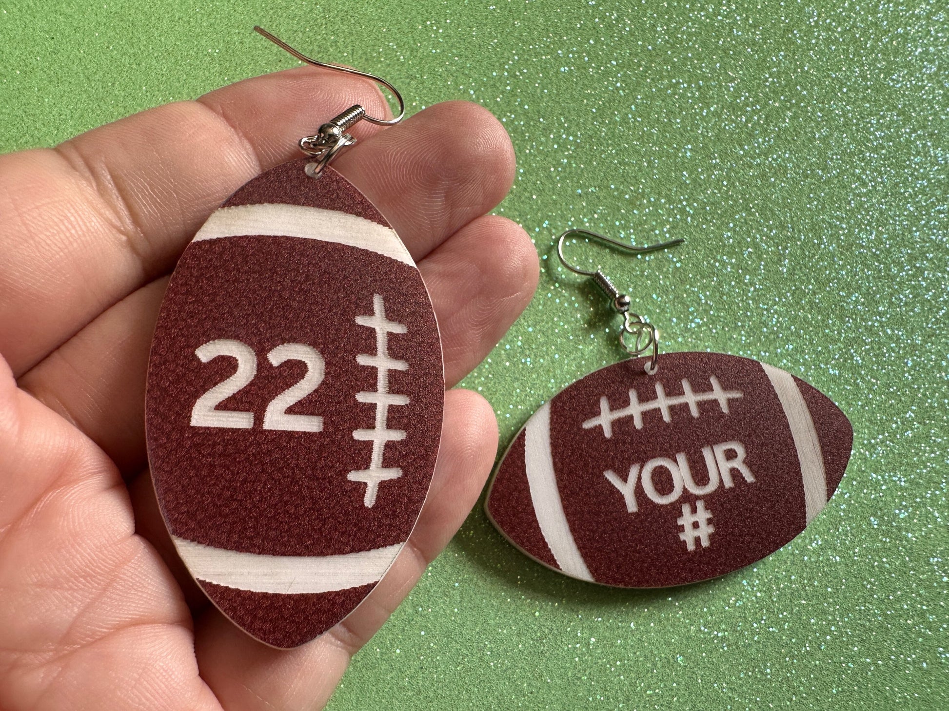 Custom Football Earrings: Laser Cut Acrylic Footballs, American Football, Sports, NFL, Team Position Number, Best Gifts for Her/Him/Them