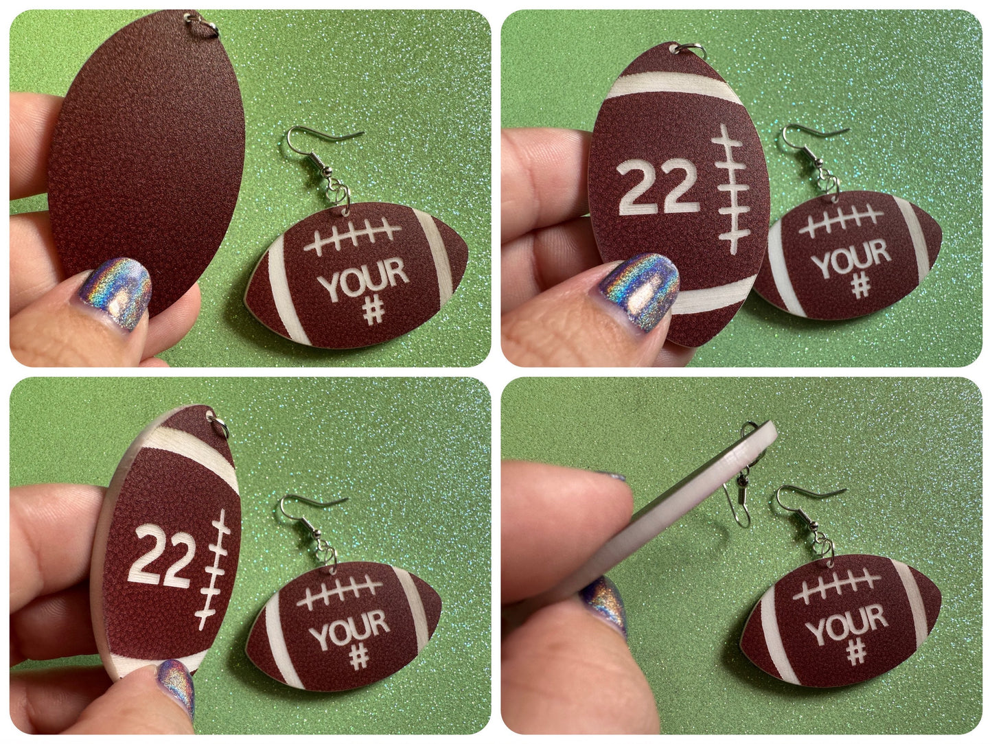 Custom Football Earrings: Laser Cut Acrylic Footballs, American Football, Sports, NFL, Team Position Number, Best Gifts for Her/Him/Them