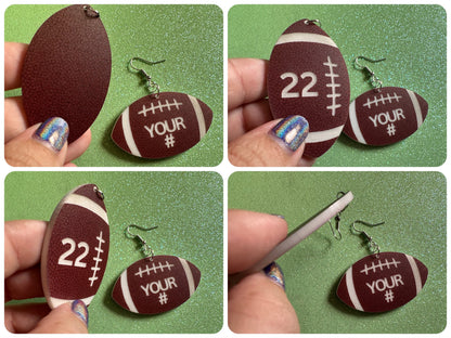 Custom Football Earrings: Laser Cut Acrylic Footballs, American Football, Sports, NFL, Team Position Number, Best Gifts for Her/Him/Them