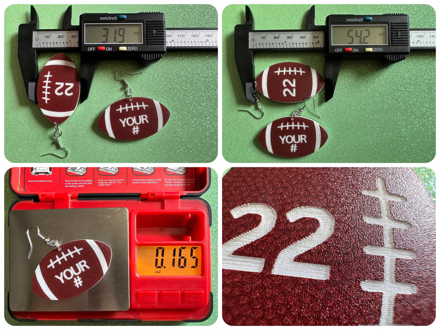Custom Football Earrings: Laser Cut Acrylic Footballs, American Football, Sports, NFL, Team Position Number, Best Gifts for Her/Him/Them