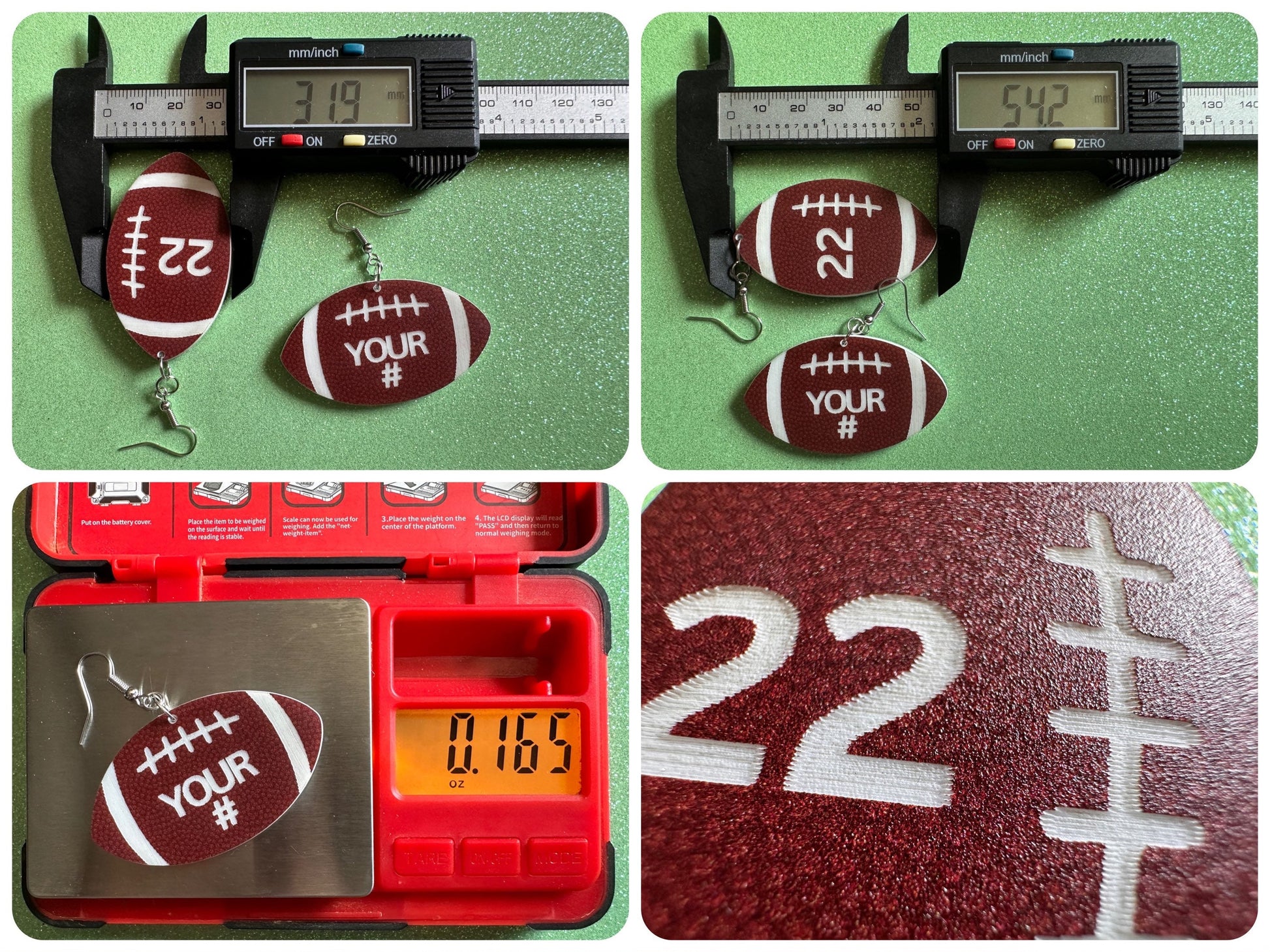 Custom Football Earrings: Laser Cut Acrylic Footballs, American Football, Sports, NFL, Team Position Number, Best Gifts for Her/Him/Them