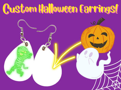 Custom Halloween Earrings, Your Image Here: Spooky Earrings, Scary, Any Photo Earrings, Sublimated, Best Gift For Her/Him/Them