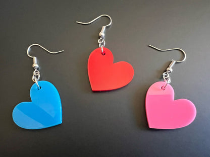 Custom Heart Earrings: Laser Cut Acrylic Hearts, Love, Valentines Day, Anniversary, Best Gifts for Her/Him/Them