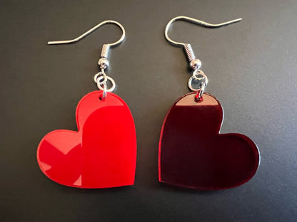 Custom Heart Earrings: Laser Cut Acrylic Hearts, Love, Valentines Day, Anniversary, Best Gifts for Her/Him/Them