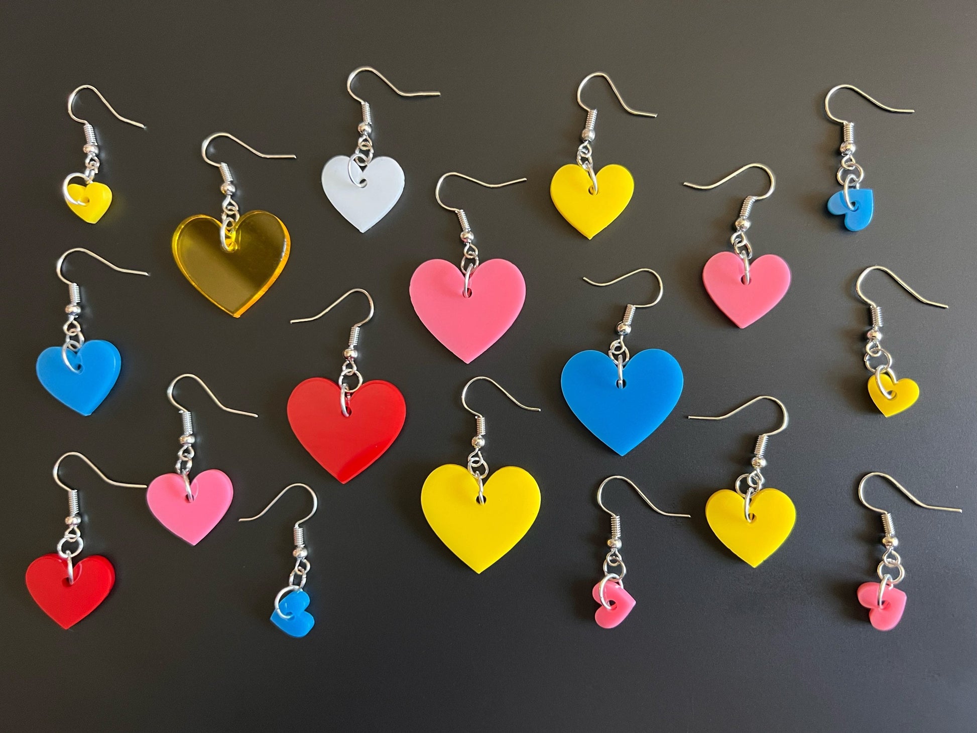 Custom Heart Earrings: Laser Cut Acrylic Hearts, Love, Valentines Day, Anniversary, Best Gifts for Her/Him/Them