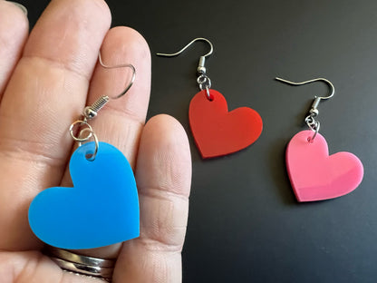 Custom Heart Earrings: Laser Cut Acrylic Hearts, Love, Valentines Day, Anniversary, Best Gifts for Her/Him/Them