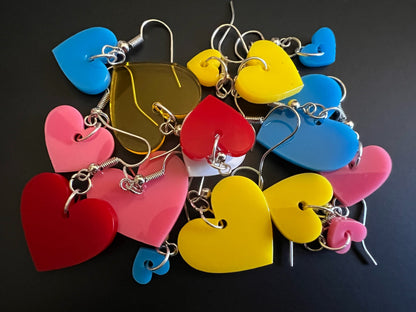 Custom Heart Earrings: Laser Cut Acrylic Hearts, Love, Valentines Day, Anniversary, Best Gifts for Her/Him/Them