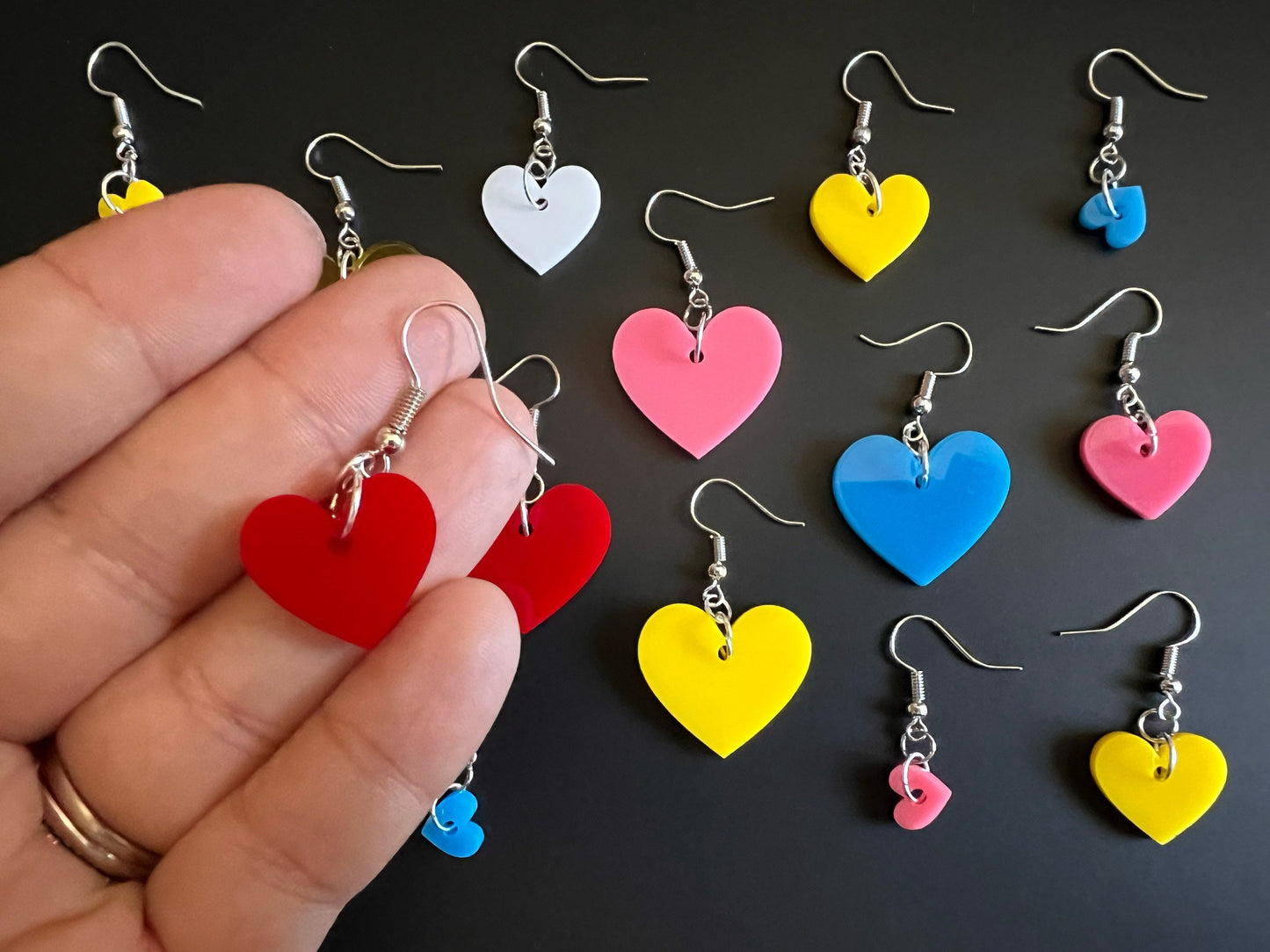 Custom Heart Earrings: Laser Cut Acrylic Hearts, Love, Valentines Day, Anniversary, Best Gifts for Her/Him/Them