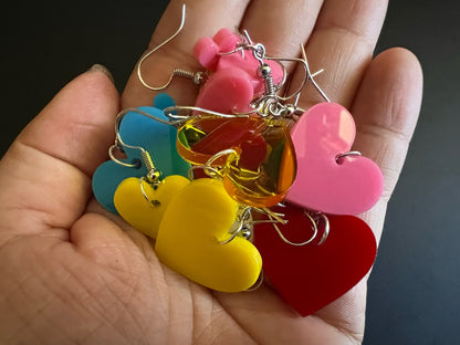 Custom Heart Earrings: Laser Cut Acrylic Hearts, Love, Valentines Day, Anniversary, Best Gifts for Her/Him/Them