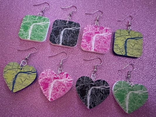 Custom Map Earrings: Laser Cut Acrylic Places, Engraved Place, Travel, Love, Home, Anniversary, Valentines, Best Gifts for Her/Him/Them