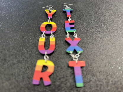 Custom Rainbow Text Earrings: Laser Cut Words, Letters, Names, Teacher Gift, Anniversary, Custom Text, Best Pride, Gifts for Her/Him/Them