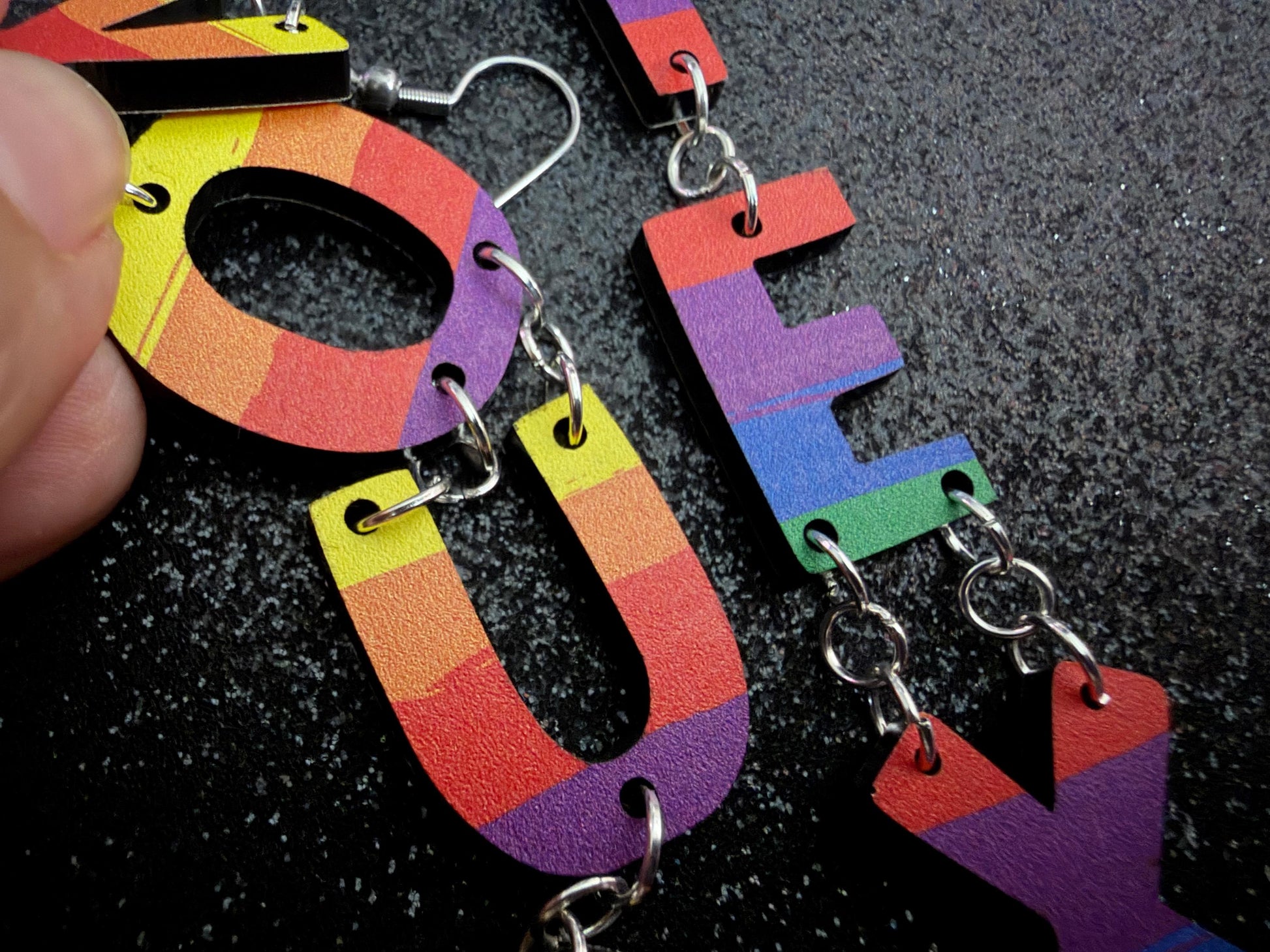 Custom Rainbow Text Earrings: Laser Cut Words, Letters, Names, Teacher Gift, Anniversary, Custom Text, Best Pride, Gifts for Her/Him/Them