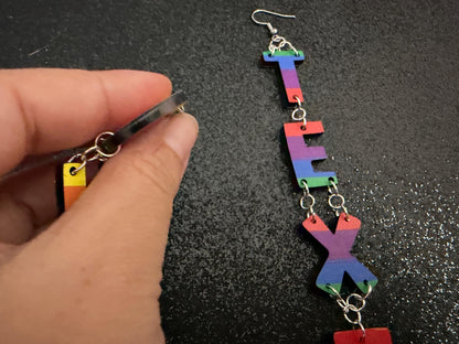 Custom Rainbow Text Earrings: Laser Cut Words, Letters, Names, Teacher Gift, Anniversary, Custom Text, Best Pride, Gifts for Her/Him/Them