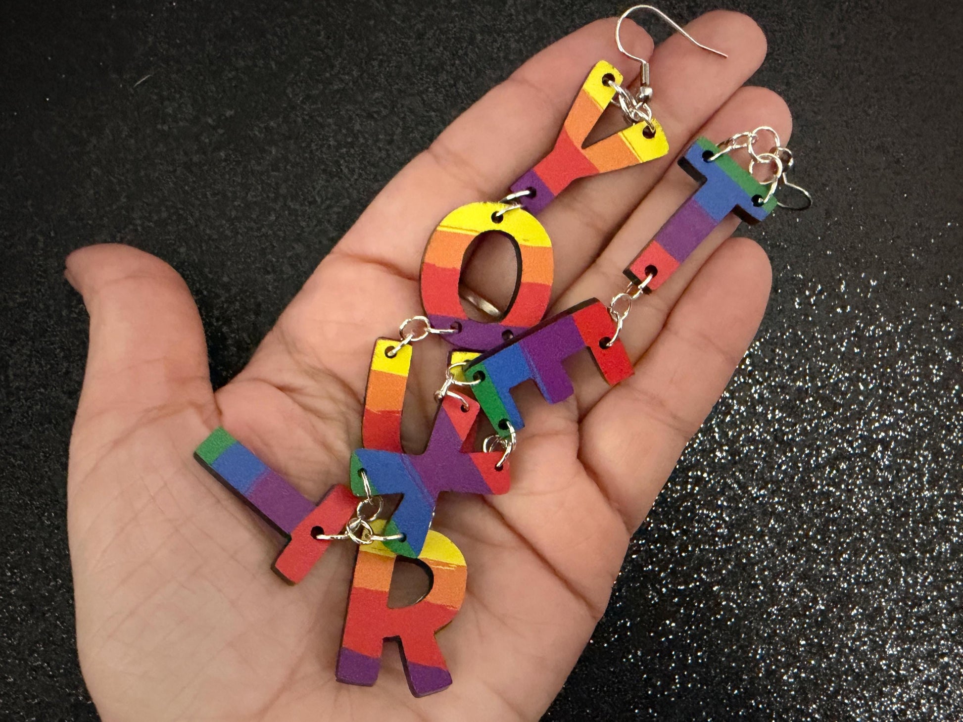 Custom Rainbow Text Earrings: Laser Cut Words, Letters, Names, Teacher Gift, Anniversary, Custom Text, Best Pride, Gifts for Her/Him/Them
