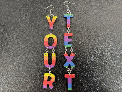 Custom Rainbow Text Earrings: Laser Cut Words, Letters, Names, Teacher Gift, Anniversary, Custom Text, Best Pride, Gifts for Her/Him/Them