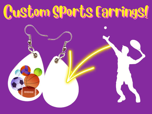 Custom Sport Earrings - Your Sport Here, Football, Soccer, Basketball, Baseball, Tennis, Any Photo Sublimated, Best Gift For Her/Him/Them