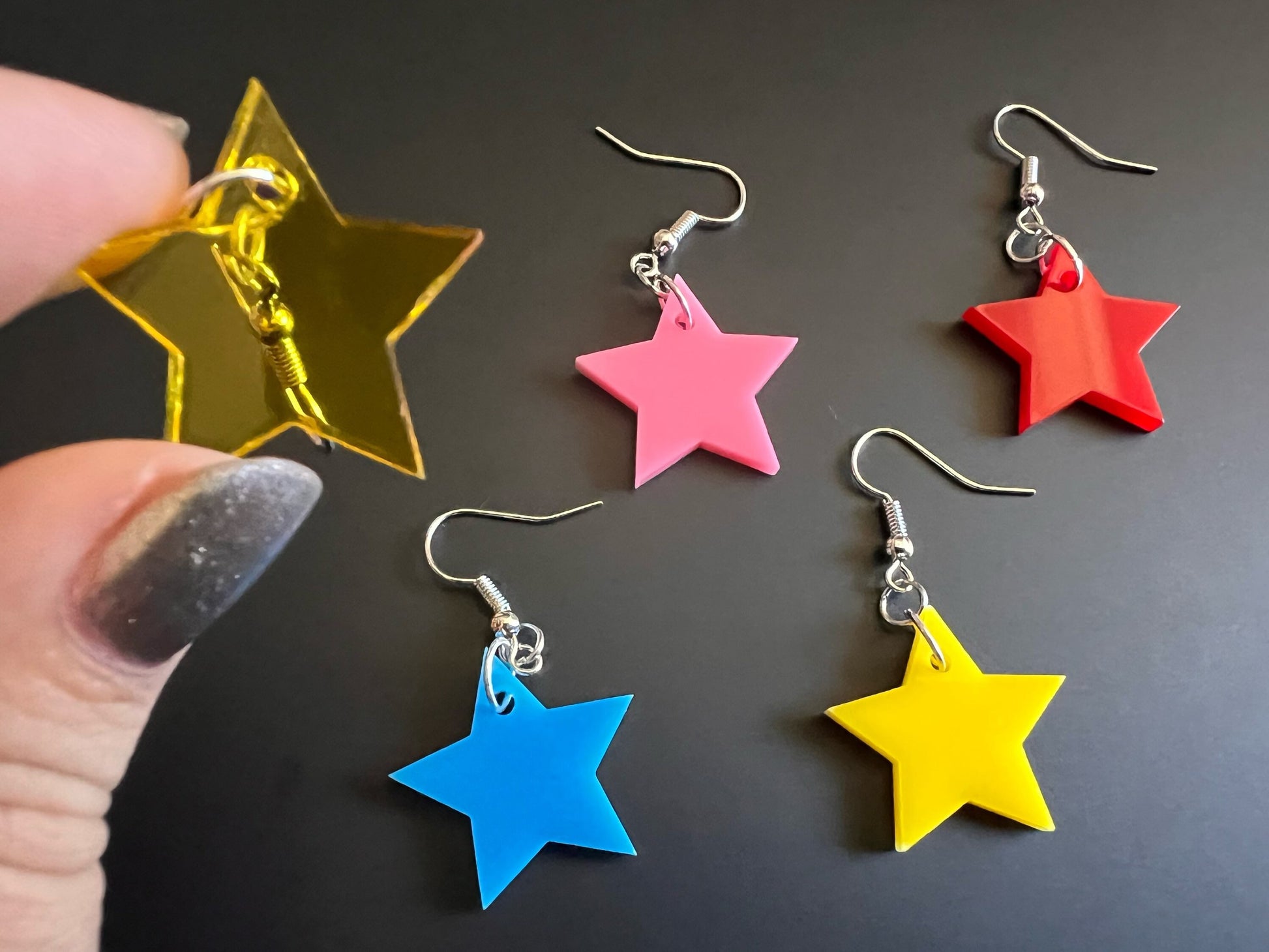 Custom Star Earrings: Laser Cut Acrylic Stars, Night Sky, Famous, Gold Star, America, Back to School, Gifts for Her/Him/Them