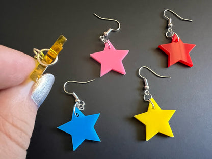 Custom Star Earrings: Laser Cut Acrylic Stars, Night Sky, Famous, Gold Star, America, Back to School, Gifts for Her/Him/Them
