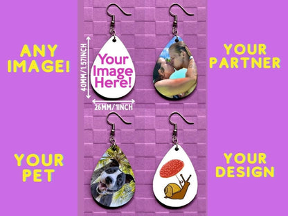 Custom Text Earrings - Your Text Here, Any Photo Earrings, Sublimated, Best Gift For Her/Him/Them