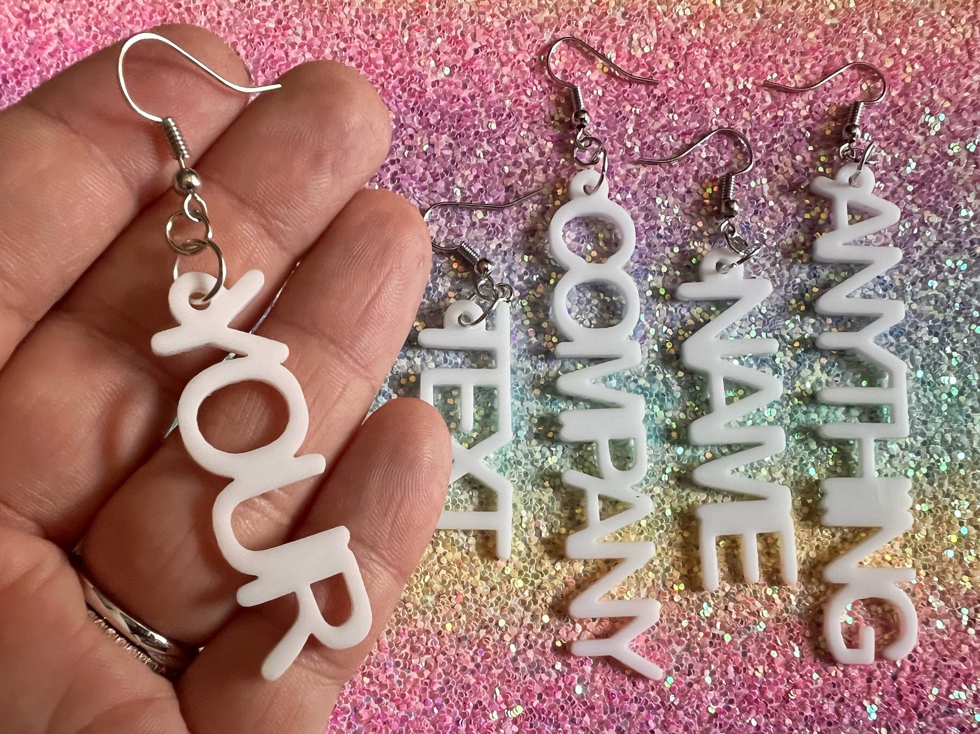 Custom Text Earrings: Laser Cut Words, Letters, Names, Teacher Gift, Anniversary, Best Gifts for Her/Him/Them