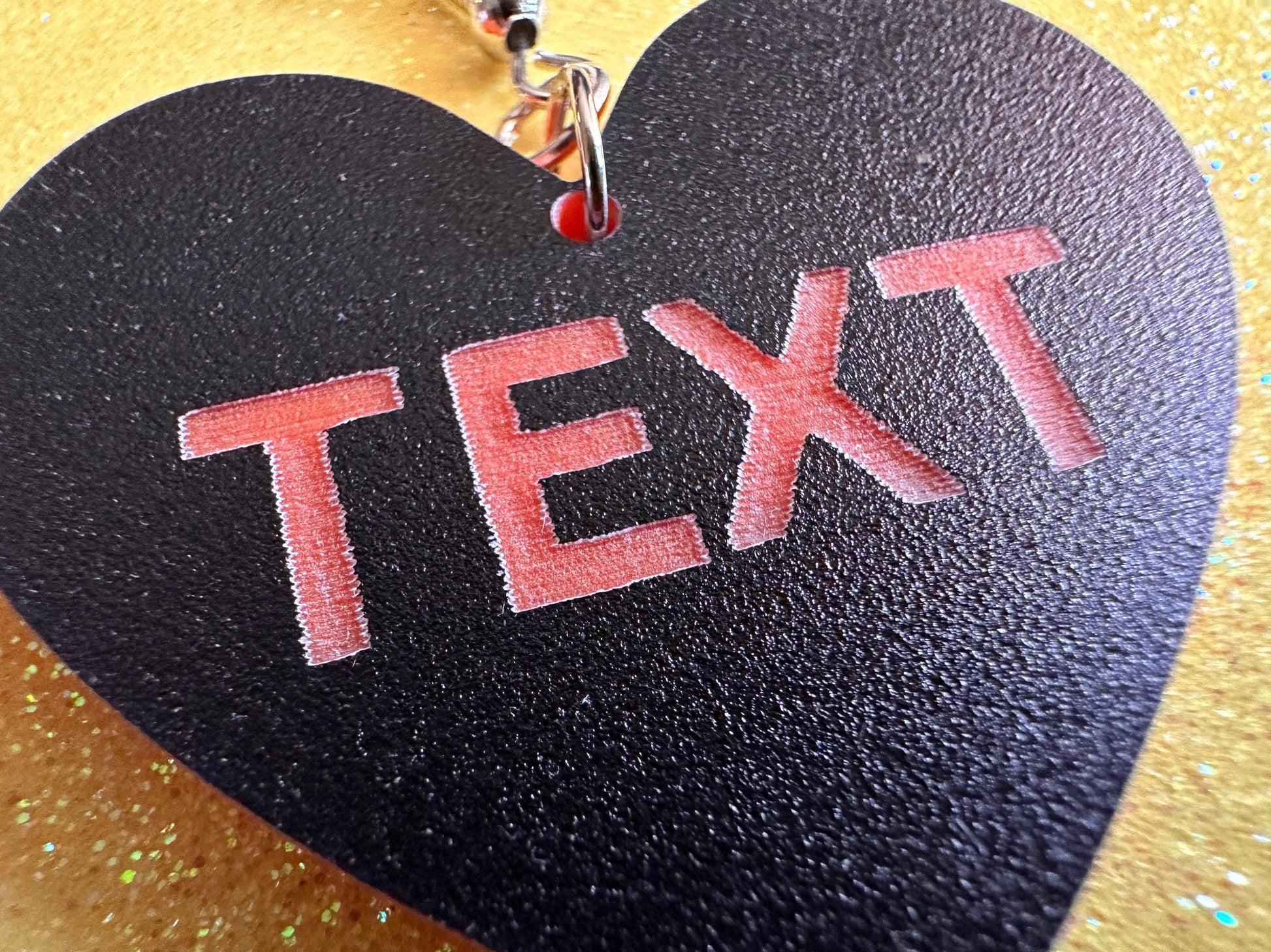 Custom Text Earrings: Laser Engraved Words, Black with Orange Text, Letters, Names, Teacher Gift, Anniversary, Best Gifts for Her/Him/Them