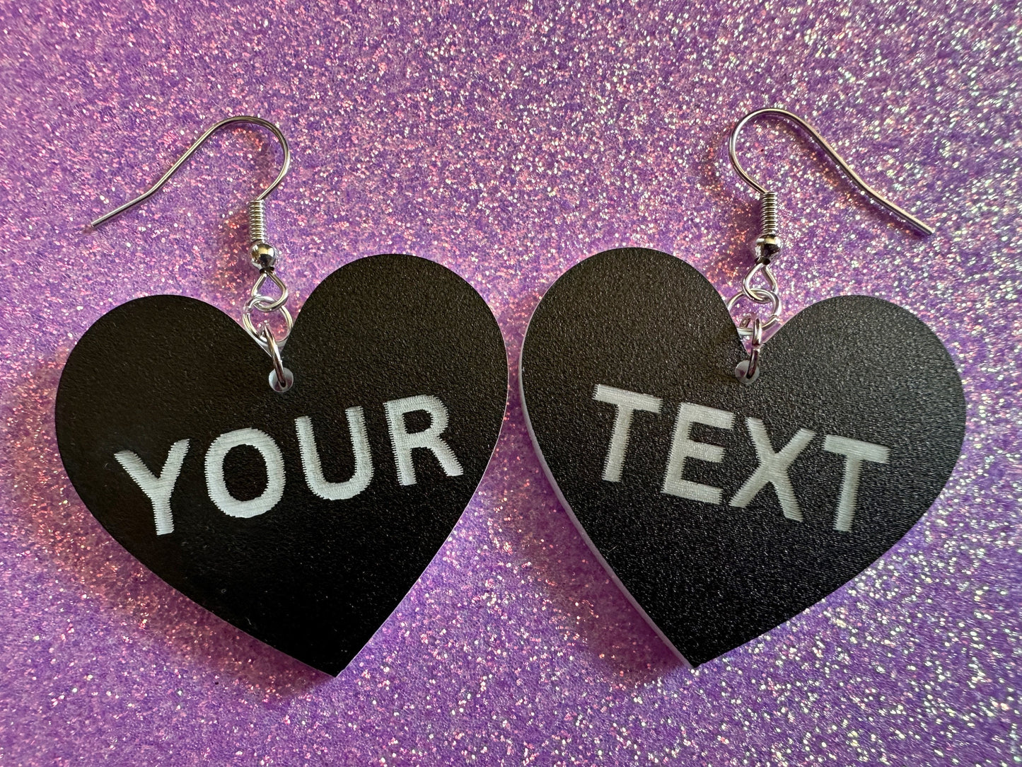 Custom Text Earrings: Laser Engraved Words, Black with White Text, Letters, Names, Teacher Gift, Anniversary, Best Gifts for Her/Him/Them