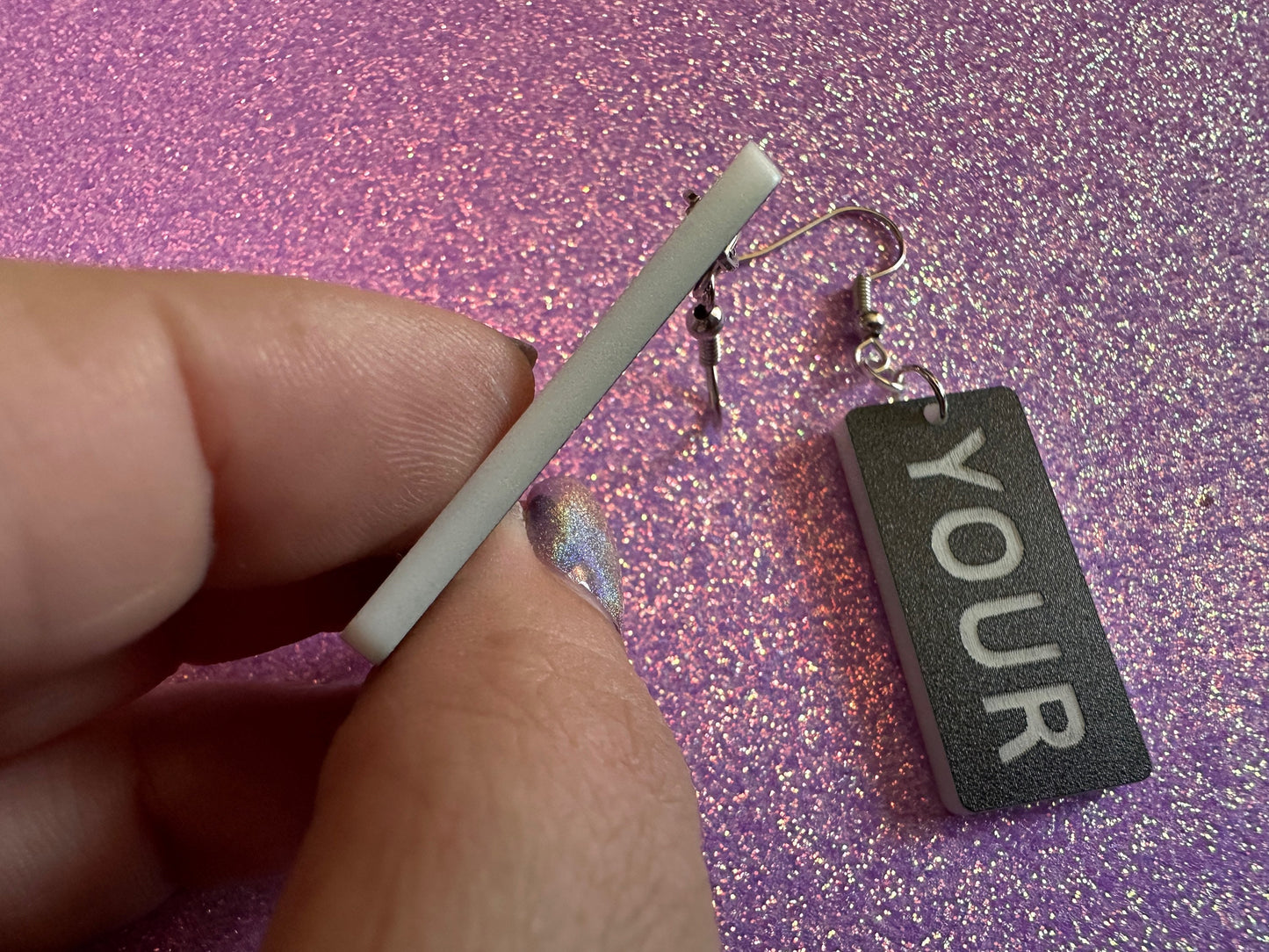 Custom Text Earrings: Laser Engraved Words, Black with White Text, Letters, Names, Teacher Gift, Anniversary, Best Gifts for Her/Him/Them