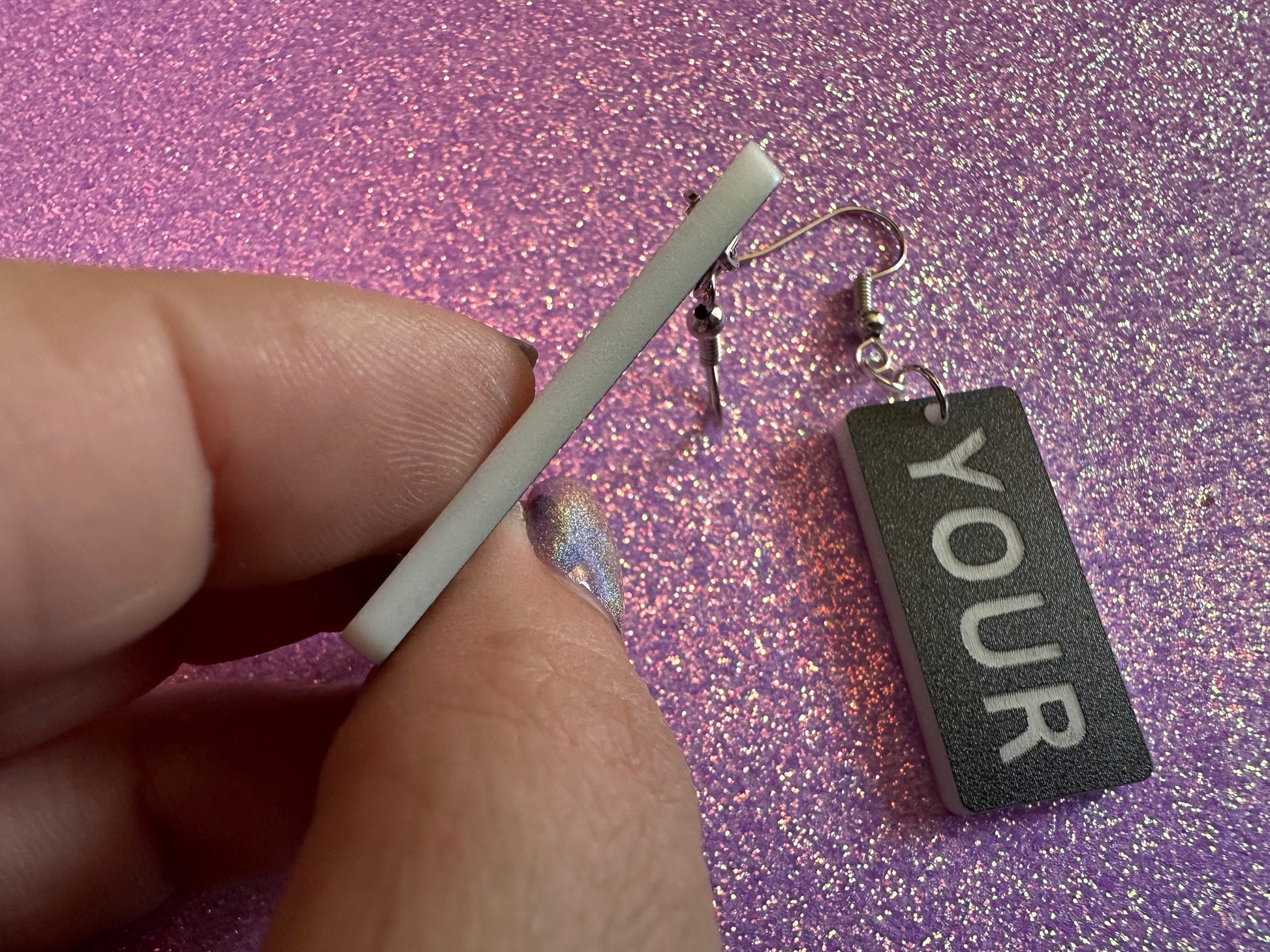 Custom Text Earrings: Laser Engraved Words, Black with White Text, Letters, Names, Teacher Gift, Anniversary, Best Gifts for Her/Him/Them