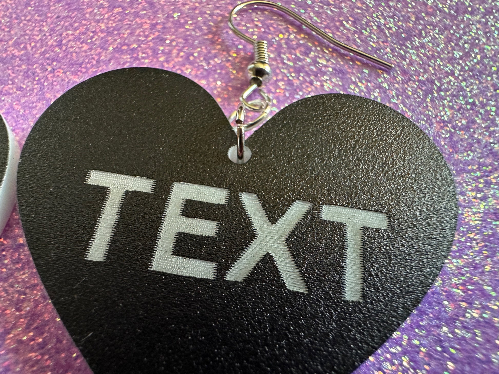Custom Text Earrings: Laser Engraved Words, Black with White Text, Letters, Names, Teacher Gift, Anniversary, Best Gifts for Her/Him/Them