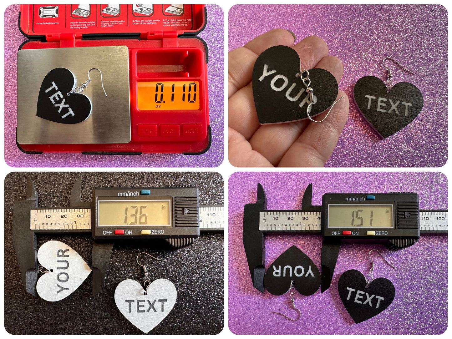 Custom Text Earrings: Laser Engraved Words, Black with White Text, Letters, Names, Teacher Gift, Anniversary, Best Gifts for Her/Him/Them