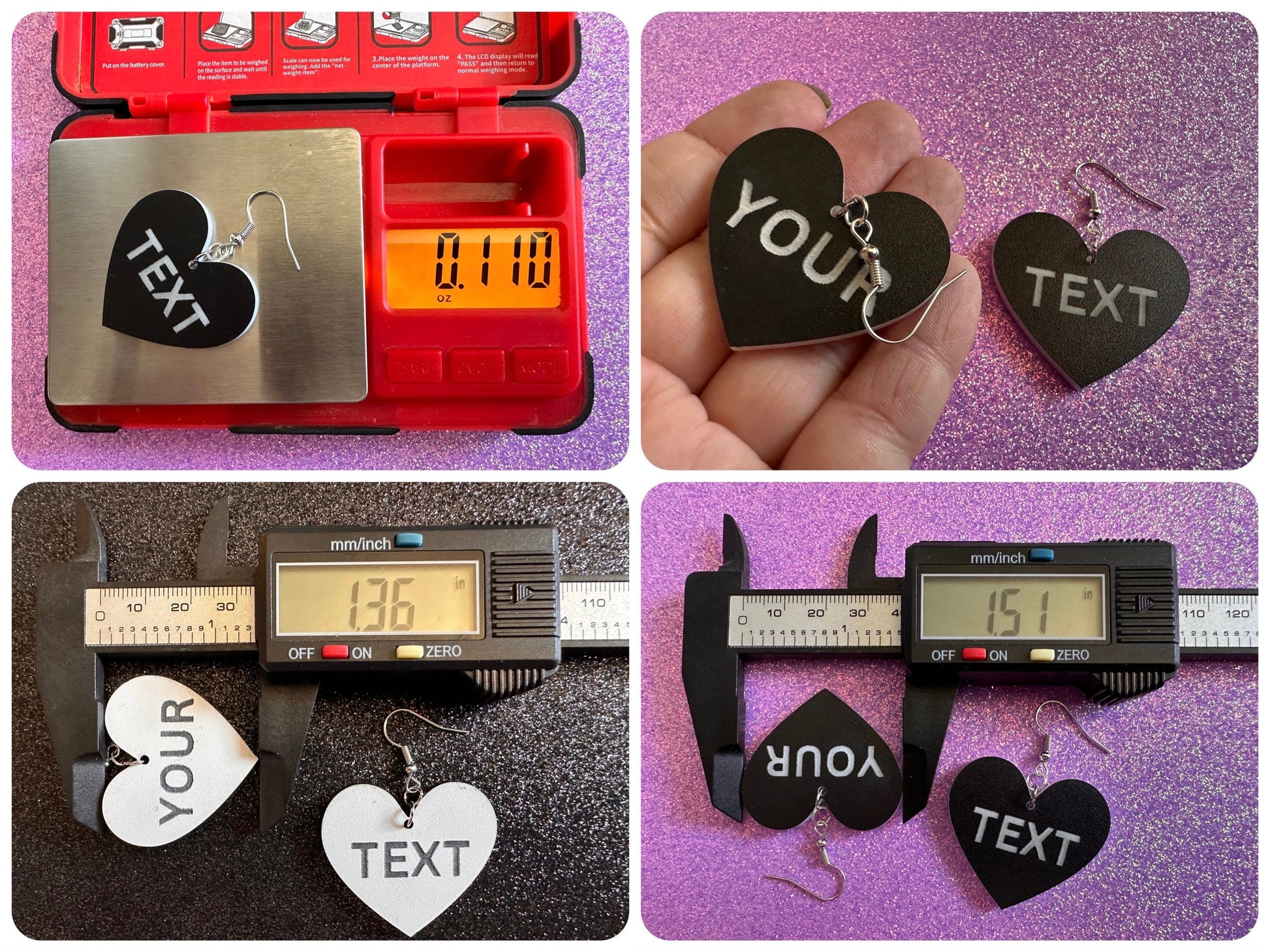 Custom Text Earrings: Laser Engraved Words, Black with White Text, Letters, Names, Teacher Gift, Anniversary, Best Gifts for Her/Him/Them