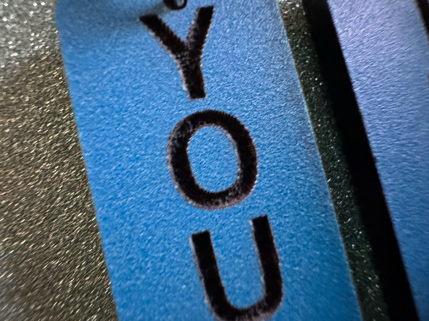 Custom Text Earrings: Laser Engraved Words, Blue with Black Text, Letters, Names, Teacher Gift, Anniversary, Best Gifts for Her/Him/Them