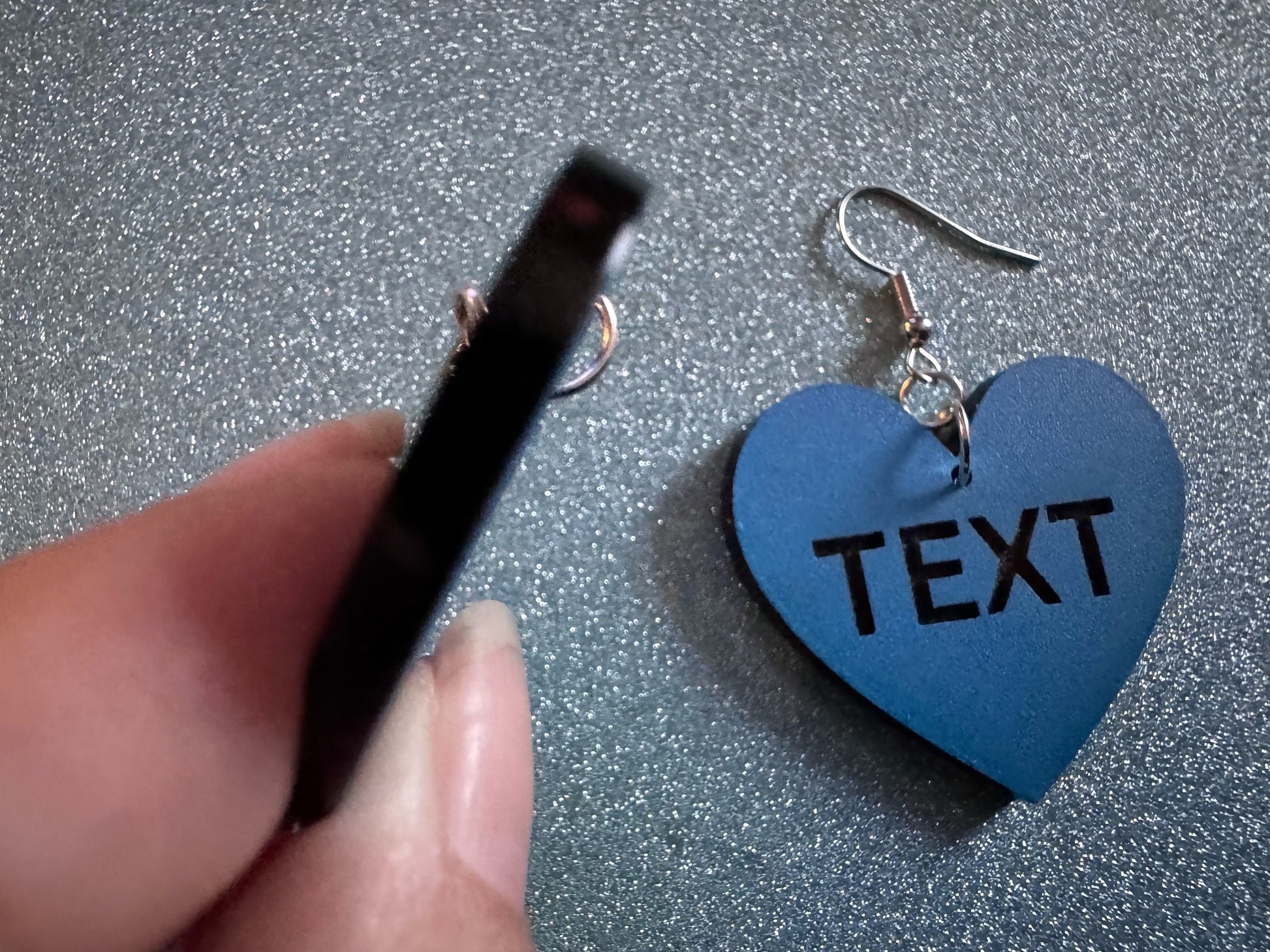 Custom Text Earrings: Laser Engraved Words, Blue with Black Text, Letters, Names, Teacher Gift, Anniversary, Best Gifts for Her/Him/Them