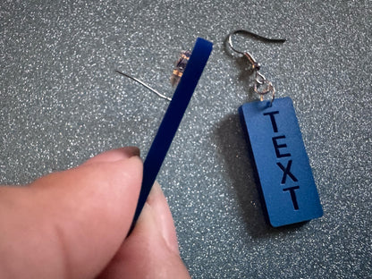 Custom Text Earrings: Laser Engraved Words, Blue with Blue Text, Letters, Names, Teacher Gift, Anniversary, Best Gifts for Her/Him/Them