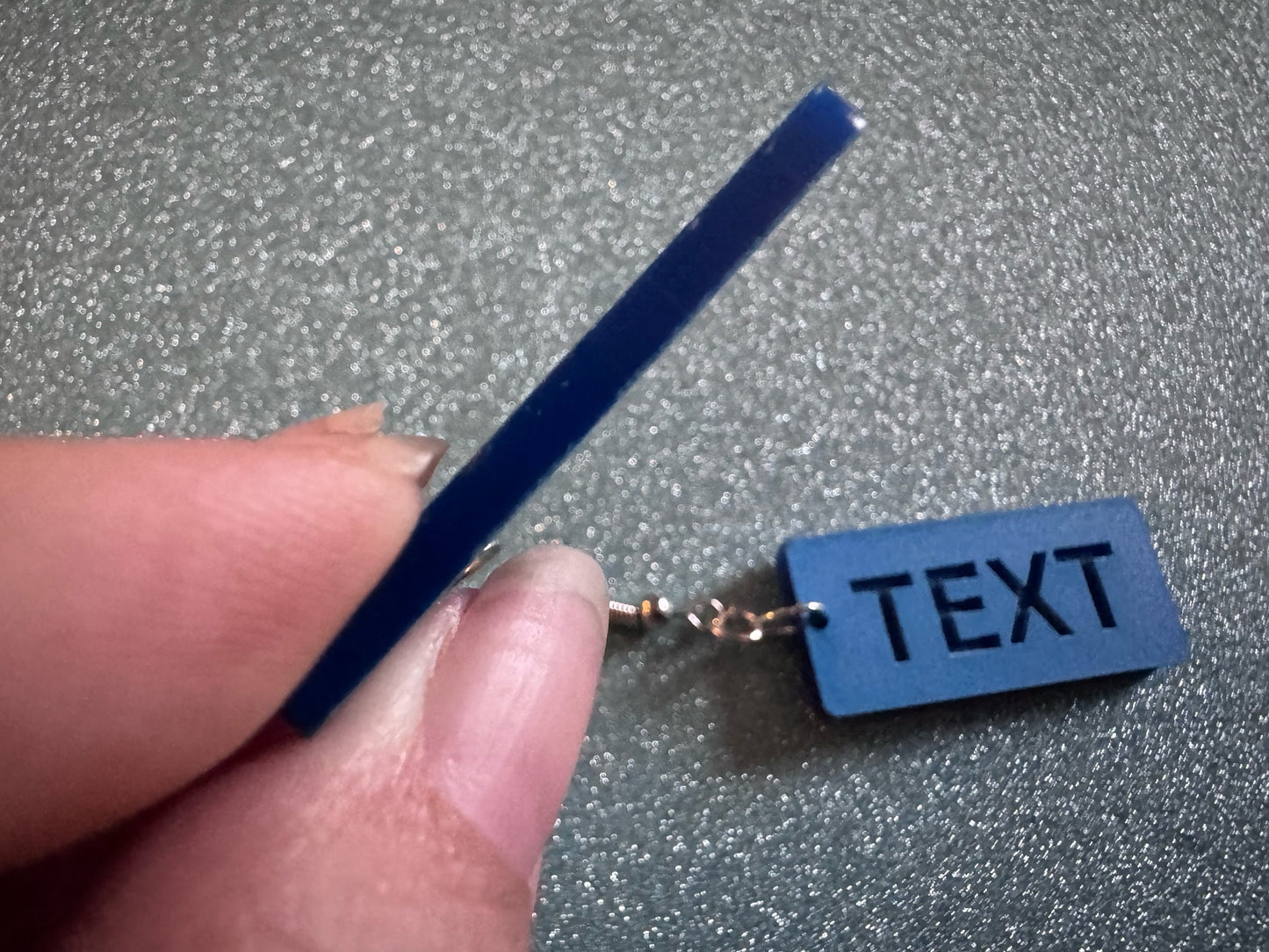 Custom Text Earrings: Laser Engraved Words, Blue with Blue Text, Letters, Names, Teacher Gift, Anniversary, Best Gifts for Her/Him/Them