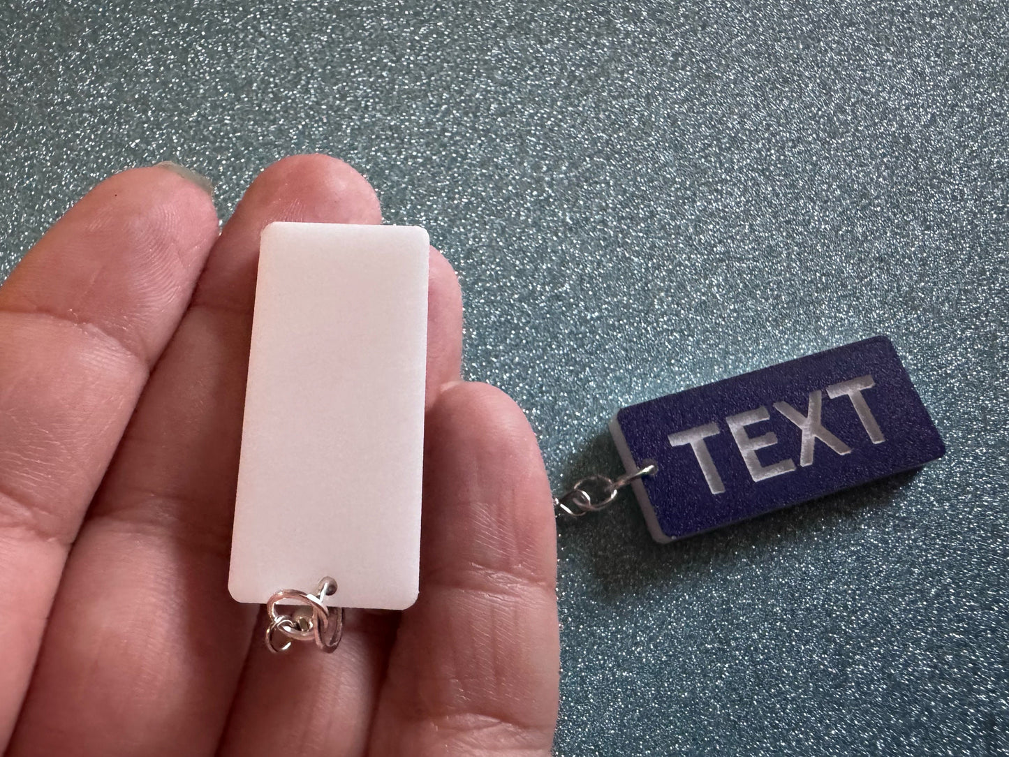 Custom Text Earrings: Laser Engraved Words, Blue with White Text, Letters, Names, Teacher Gift, Anniversary, Best Gifts for Her/Him/Them