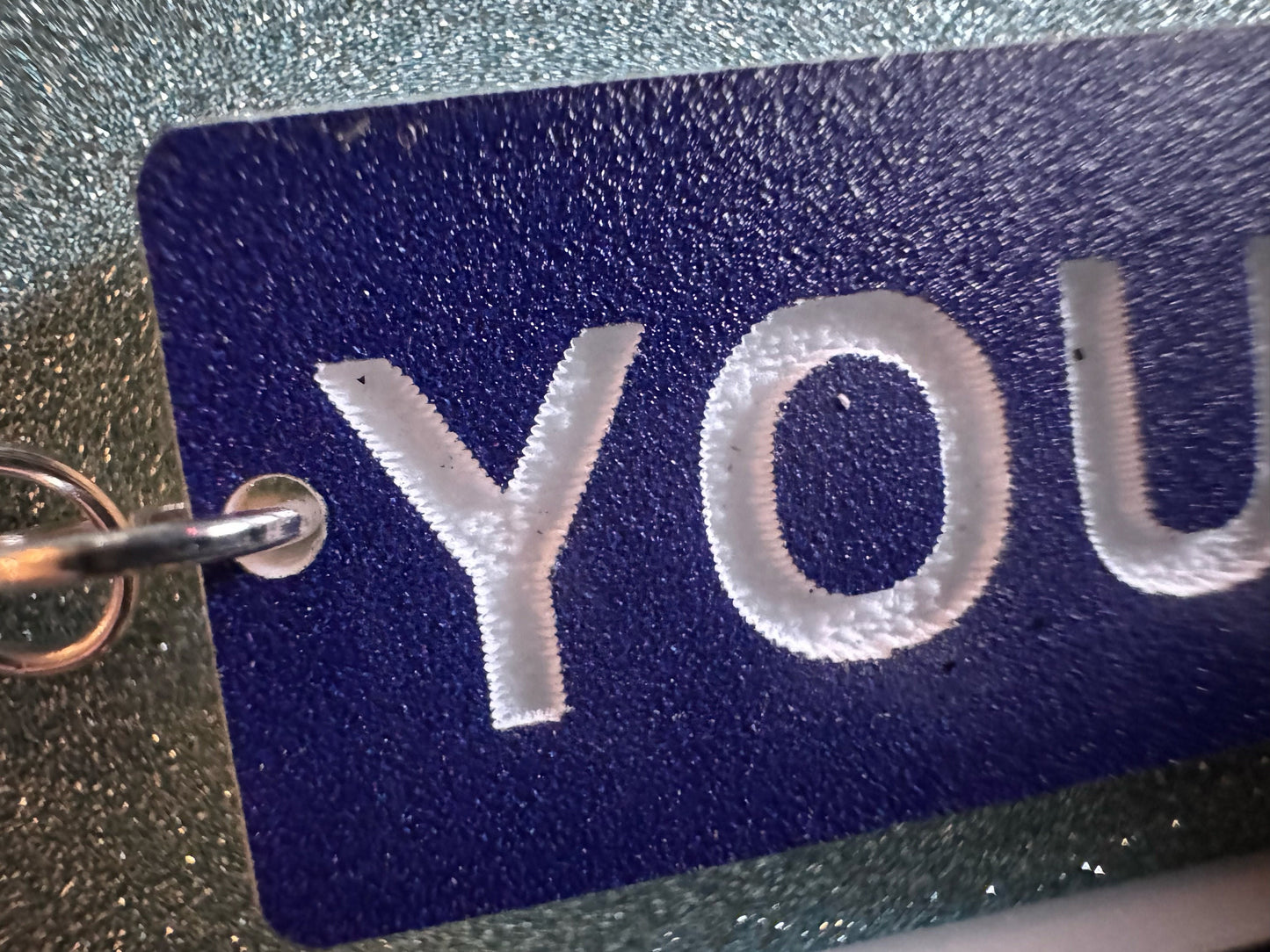 Custom Text Earrings: Laser Engraved Words, Blue with White Text, Letters, Names, Teacher Gift, Anniversary, Best Gifts for Her/Him/Them