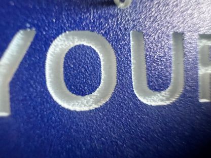 Custom Text Earrings: Laser Engraved Words, Blue with White Text, Letters, Names, Teacher Gift, Anniversary, Best Gifts for Her/Him/Them